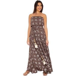 Skemo Strapless Chocolate Brown Shibori Tube Long Ankle Maxi Dress NWT Size XS